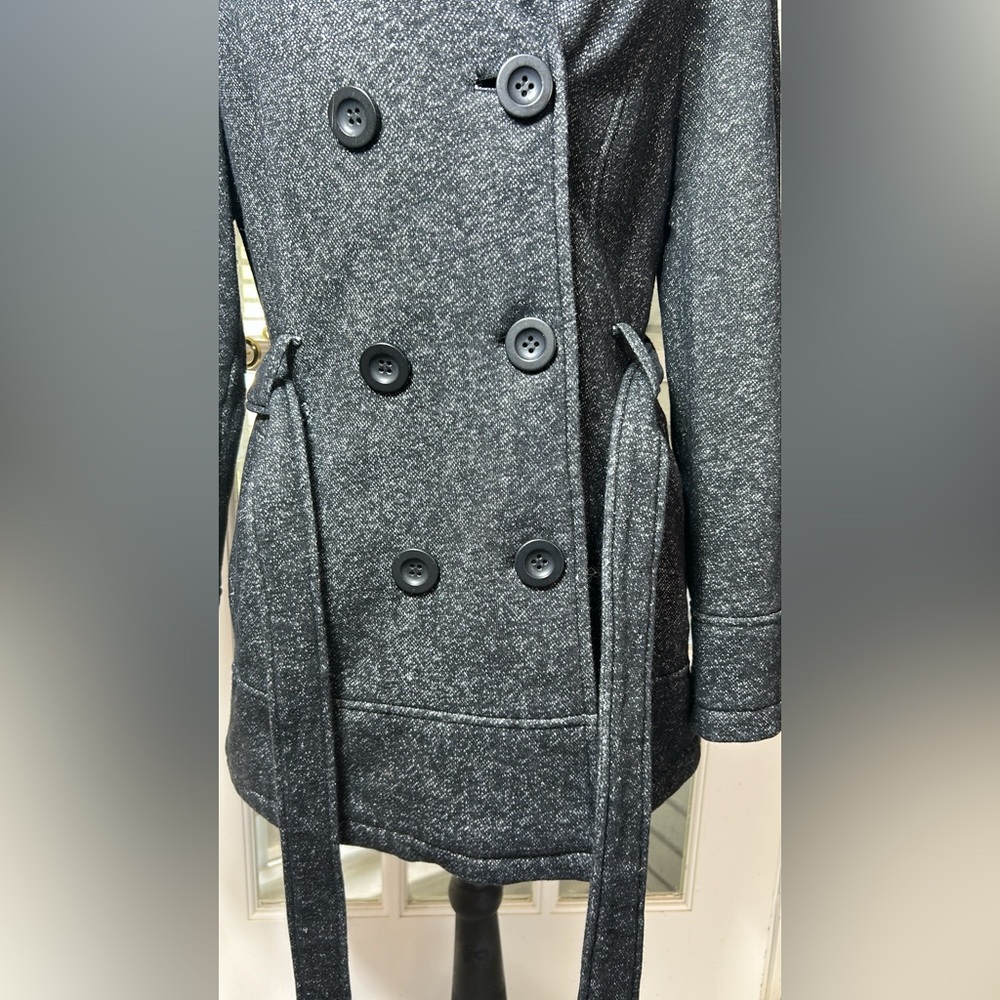 INTL details Coat Gray/Black Button Belted Pockets Mid-Length Women's L Regular - Picture 4 of 11
